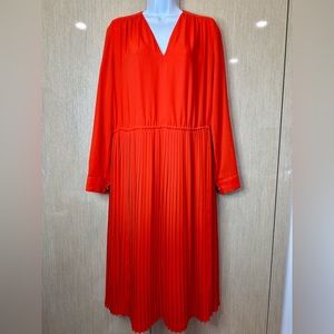 Kenzo Paris Pleated A-line Dress In Coral/Red Size US 6